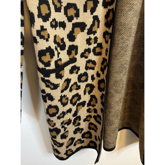 RACHEL ZOE Leopard Print Open Front Hooded Cardigan Women XS Pockets Sweater - Picture 4 of 9
